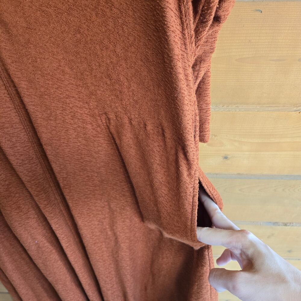Free People Dress Midi Terracotta Beach Vneck Textured Flowy Pocket XS NWT Boho - Picture 3 of 4